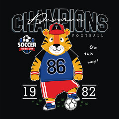 football champion, vector animal cartoon illustration design graphic printing