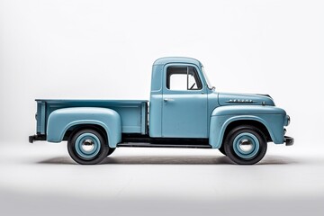 Blue pickup truck on white background. Generative AI - obrazy, fototapety, plakaty