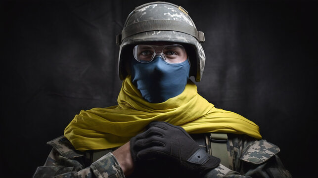 Defender of Ukraine: A Brave Soldier Standing Proudly with the Ukrainian Flag