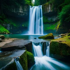 Beautiful waterfall in the forest, hd, landscape 