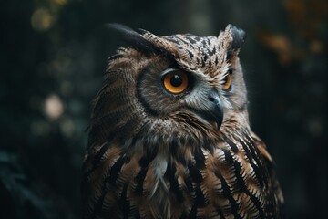 An owl-like bird with a distinctive facial disk and sharp talons. Generative AI