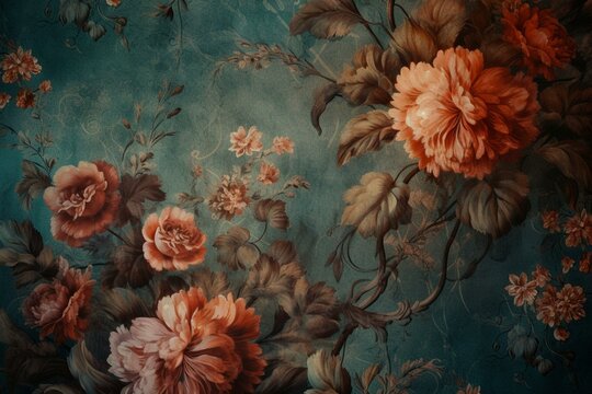 High-quality floral wallpaper with a baroque-inspired blossom pattern. Generative AI
