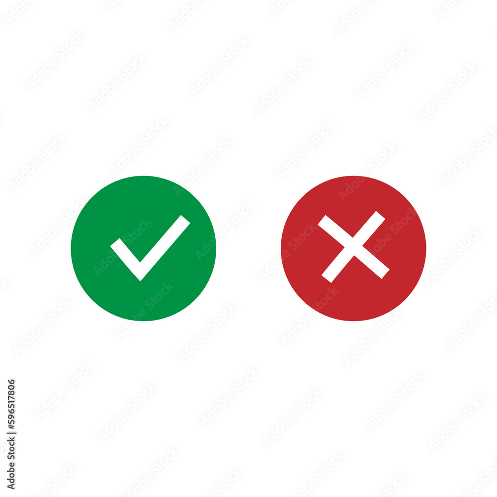 Poster tick and cross signs. green checkmark and red cross icons vector illustration on white background..e