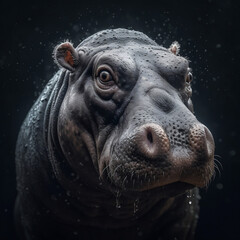 Isolated Wet hippopotamus, Created with generative AI