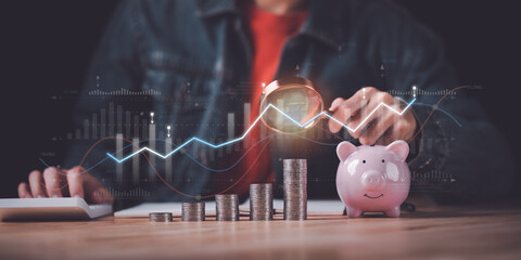 Businessman showing company financial data analysis concept ,Planning to assess and review the...