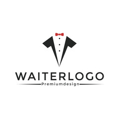 Modern Waiter Waitress Bow Tie Hotel Restaurant Logo design