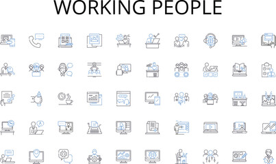 Working people line icons collection. renovation, remodeling, redesign, upgrade, renovation, extension, refurnish vector and linear illustration. repurpose,construct,redecorate outline Generative AI