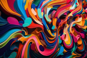 Vibrant abstract wall art on colorful wallpaper background. Generative AI
