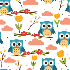 seamless pattern cartoon owl. cute animal wallpaper for textile, gift wrap paper