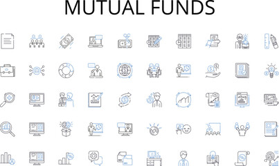 mutual funds line icons collection. Joyful, Cheerful, Blissful, Ecstatic, Delighted, Content, Gratified vector and linear illustration. Euphoric,Elated,Satisfied outline signs set Generative AI