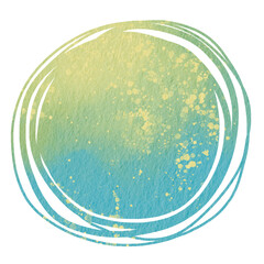 Lemon yellow and  blue round banner watercolor for decoration on summer holiday and tropical forest concept.
