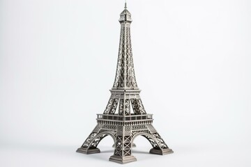 Isolated metallic Eiffel Tower on white background. Generative AI