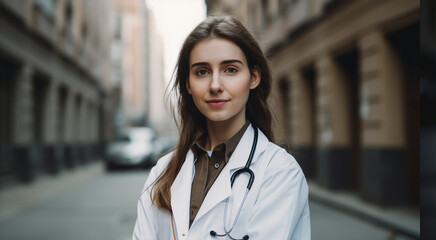 Obraz premium Female Doctor with Stethoscope: Providing medicine and Healthcare Services