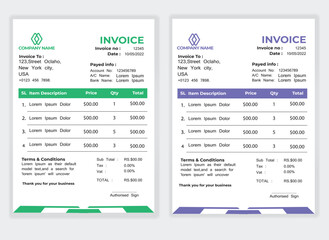 Business Minimal Corporate Invoice design template vector illustration bill form price . Creative template and stationery design payment agreement design template Cash Memo, Vector Quotation Design