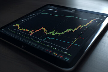 Growing Stock Market Graph on Digital Tablet, Generative AI	