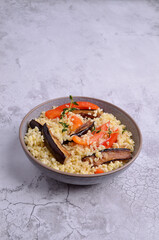 Wheat groats with slices of fried