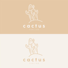 Cactus Logo, Simple Line Cactus Design, Green Plant Vector, Icon, Symbol, Illustration