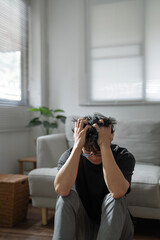 Mental health problem, Sad asian Male anxiety depressed lonely in his home..