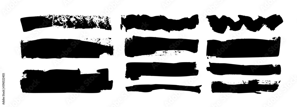 Poster set of bold brush strokes. hand drawn vector abstract elements. grunge design elements isolated on w