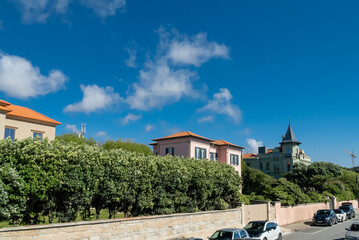 Oporto, Portugal. April 13, 2022: Architecture and facades of Matosinhos city with blue sky.