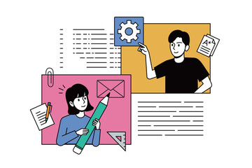 Vector illustration of web programming, coding, seo, internet security. Creative concept for web banner, social media banner, business presentation, marketing material.