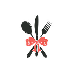 Simple cutlery icon isolated from kitchen collection. cutlery icons trendy and modern cutlery symbols with ribbon