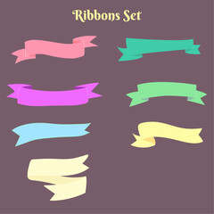 Ribbons and frame design set, pastel color, vector banner, editable