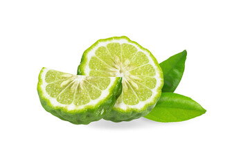 Fresh bergamot fruit slice isolated on white background, herb and medical