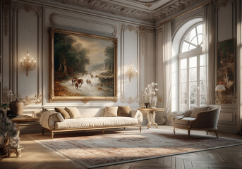illustration of glamour modern classic style interior design, generative ai
