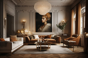 illustration of glamour modern classic style interior design, generative ai