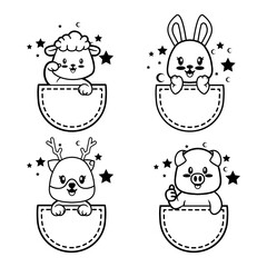Set of animals in the pocket SVG. Baby milestone SVG. Vector illustration clipart