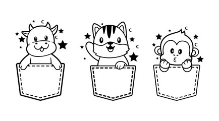 Set of animals in the pocket SVG. Baby milestone SVG. Vector illustration clipart