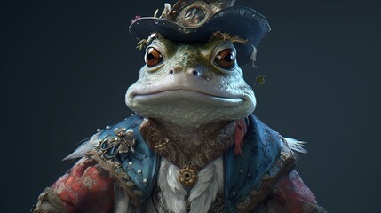Naklejka premium anthropomorphic victorian frog, digital art illustration, Generative AI