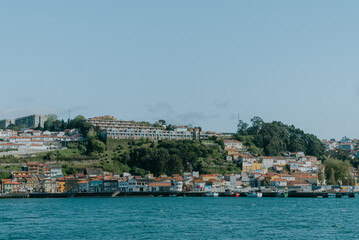 Fototapeta na wymiar Panoramic landscape of the Douro and Porto and Vila Nova de Gaia, view in the background of the Monastery of Serra do Pilar. Oporto, Portugal. 