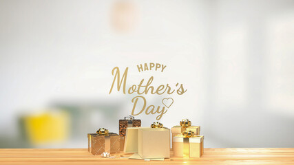 The happy mother's day gold color and gift box  for holiday concept 3d rendering