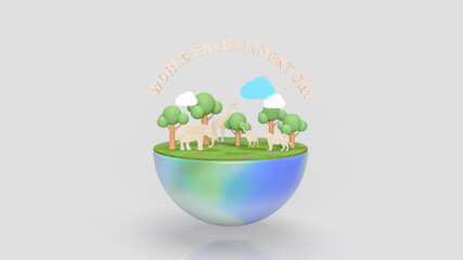 The earth and animal for world environment day 3d rendering