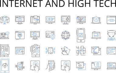 Internet and high tech line icons collection. Cyberspace, World Wide Web, Digital age, Data-driven, Online, Information technology, Virtual reality vector and linear illustration. Generative AI