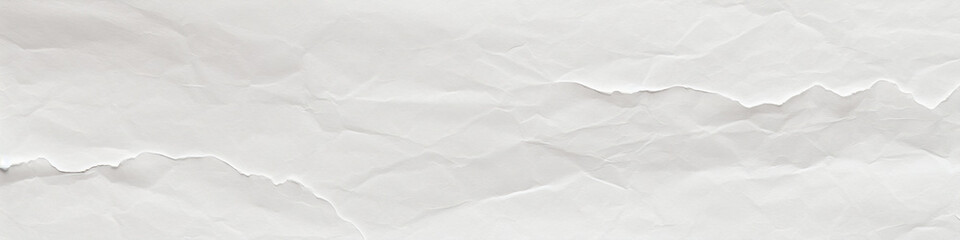 White paper texture banner. Crumpled paper background, torn, ripped texture of white paper backdrop. Generative AI