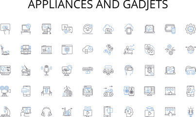 Appliances and gadjets line icons collection. Running, Cycling, Hiking, Swimming, Yoga, Dancing, Skiing vector and linear illustration. Snowboarding,Surfing,Rock climbing outline signs Generative AI