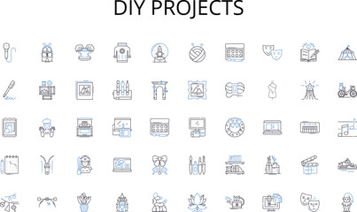 DIY projects line icons collection. Education, Learning, Training, Institution, Scholars, Curriculum, Excellence vector and linear illustration. Scholarship,Program,Instruction outline Generative AI