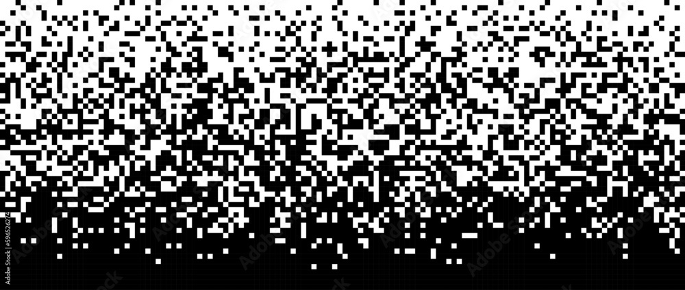 Poster Pixelated halftone gradient noise. Fading pixel texture. Dissolving black and white wallpaper. Vector background