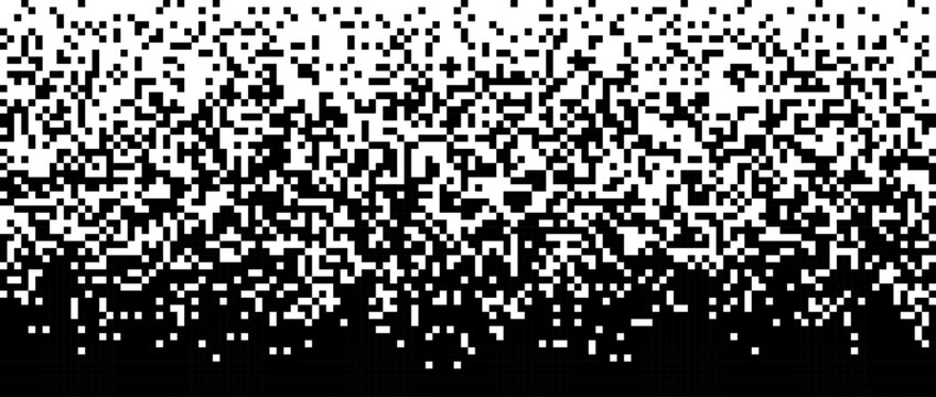 Pixelated halftone gradient noise. Fading pixel texture. Dissolving black and white wallpaper. Vector background