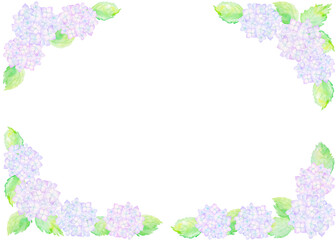 水彩画のアジサイで形作ったフレーム