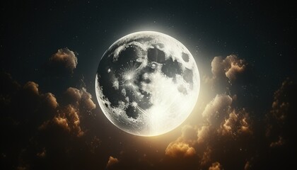 Fototapeta na wymiar full moon shining, digital art illustration, Generative AI
