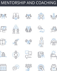 Mentorship and coaching line icons collection. Guidance and Direction, Assistance and Support, Teaching and Training, Motivation and Inspiration, Consultation and Advice, Counselling and Generative AI