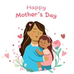Mother's Day 2023. Happy Mother's Day. Vector illustration of mom with a baby girl in her arms