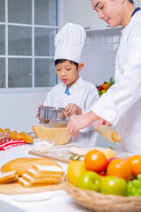 father and son cooking