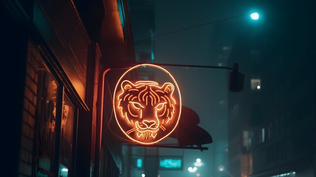 Neon Tiger At Night In The City