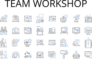 Team workshop line icons collection. Group brainstorm, Joint venture, Collective effort, Mutual collaboration, Partner meeting, Coordinated action, Collaborative session vector and Generative AI