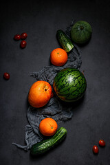 fresh fruits on a black table